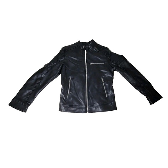 Bershka Womens Leather Jacket Mob Wife Full Zip Black Sz Small Good Condition - Picture 1 of 16